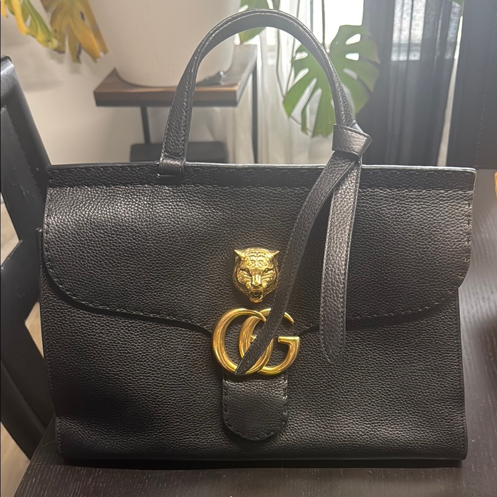 Gucci GG Marmont Animalier Top Handle Bag Black